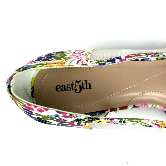 East 5th Womens Slip On Shoes Multi Floral Closed Toe Sheer Sides Wedge heel SZ9 - Picture 12 of 16